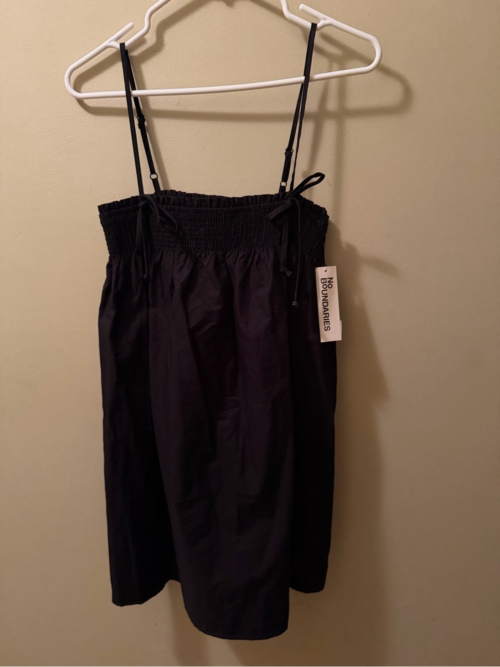 NWT No Boundaries Black Smocked Women's Poplin Dress 8/10 M